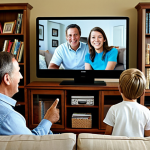 A Family Digital Archive**

"A warm, inviting scene of a family (mother, father, and two children) gathered around a large monitor, smiling and pointing at old photos displayed on the screen. The setting is a comfortable living room with bookshelves in the background. The photos on the screen depict various family memories: holidays, birthdays, and everyday life. Everyone is fully clothed in modest, everyday attire. Safe for work, appropriate content, family-friendly, professional lighting, perfect anatomy, correct proportions, natural pose."

**