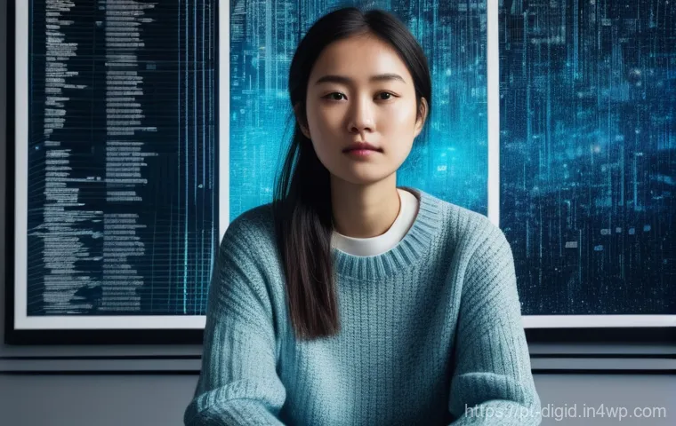 디지털 기억 보존의 비즈니스 모델 분석 - **Prompt:** A solemn young woman, dressed in smart casual attire (jeans and a tasteful sweater), sit...