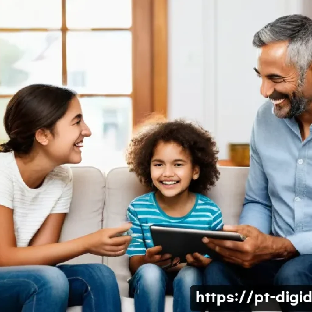 디지털 기억 보존에 대한 인식 조사 결과 - **Prompt:** A heartwarming scene featuring a Portuguese family, including parents in comfortable, ca...