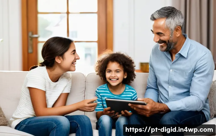 디지털 기억 보존에 대한 인식 조사 결과 - **Prompt:** A heartwarming scene featuring a Portuguese family, including parents in comfortable, ca...