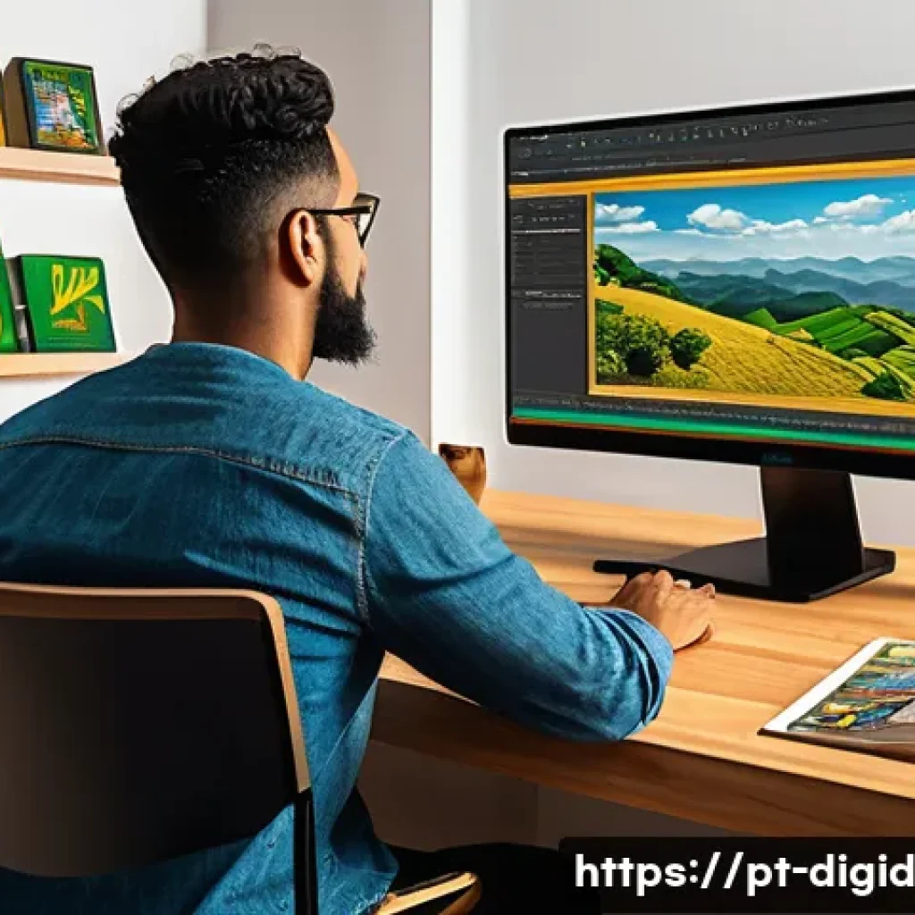 디지털 저작권과 기억 보존의 상관관계 - A modern digital artist’s workspace showcasing a diverse collection of Brazilian cultural artworks d...