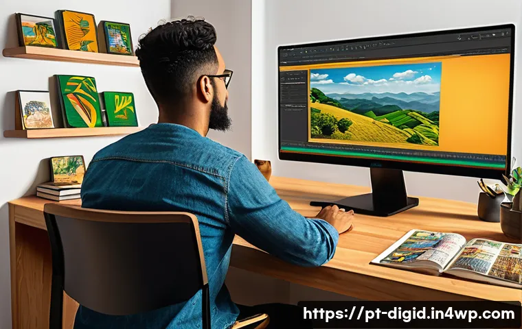 디지털 저작권과 기억 보존의 상관관계 - A modern digital artist’s workspace showcasing a diverse collection of Brazilian cultural artworks d...