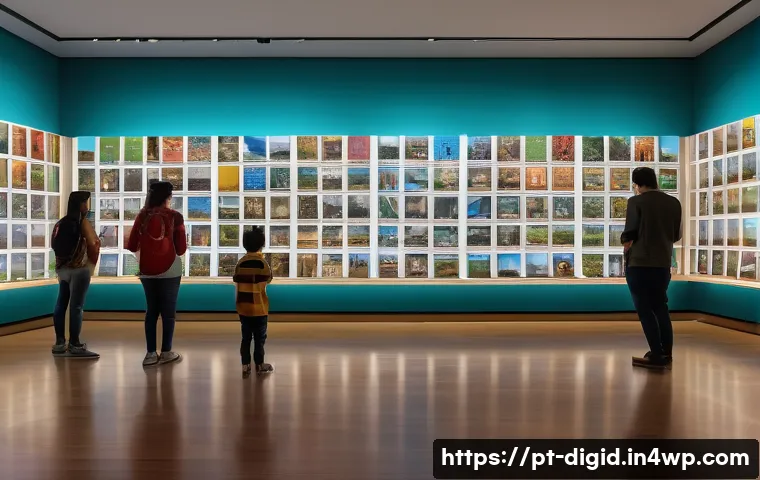 디지털 기억 보존의 사회적 영향력 - A vibrant digital library scene set in a modern Brazilian cultural center, showcasing diverse people...